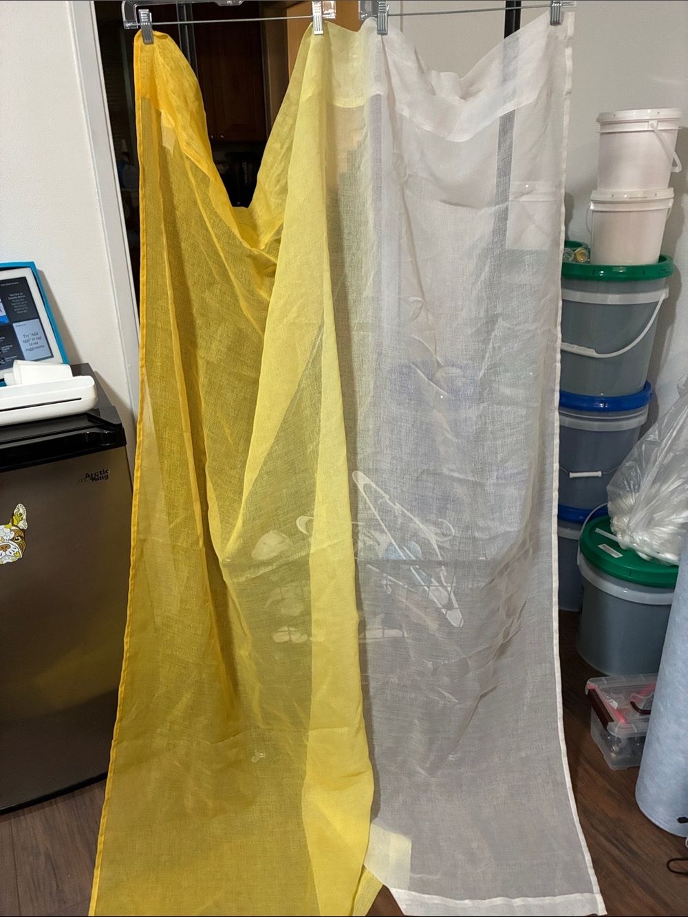 2-pack Sheer Yellow and Sheer White Curtain Panels - Lightweight Drapes